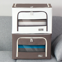 벨라홈 대용량 리빙박스 66L 공간박스 수납 옷 정리 투명창 대형 팬트리 보관 패브릭, 브라운, 1개