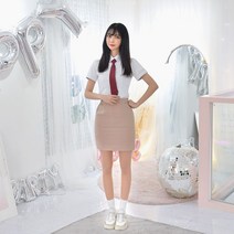 스판 교복 스커트 치마 연베이지 쇼핑몰 (하복)(허리조절) 여고생 스쿨룩 고등학교 졸업사