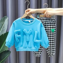남아 봄 가을 맨투맨 체크 상하복 세트
