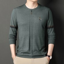 남자 크루 넥 니트 셔츠 봄과 가을 뉴 스트라이프 자카드 백킹 셔츠 중년 얇은 스웨터