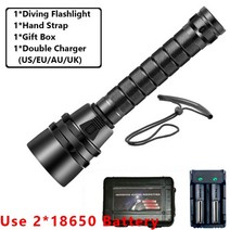 수중랜턴 손전등 800000lm 스쿠버 led 다이빙 5l2 5uv 플래시 라이트 랜턴, c, 3l2 백색광, 3000mAh
