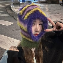 가을 겨울 스키장 스트라이프 배색 니트 바라크 페도라