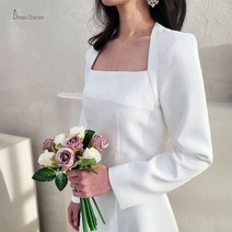 백작 셀프웨딩 드레스 스퀘어넥 A라인 원피스/2부 스몰웨딩 스냅촬영 리마인드 이브닝드레스