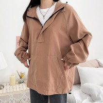 티데일리 남녀공용 터치라떼 아노락 오버핏 후드 반집업 바람막이 후드티
