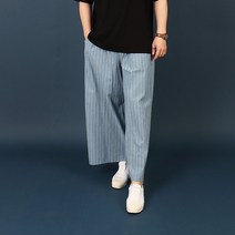 WBH 남자 빅사이즈 스트라이프 린넨 와이드 통바지