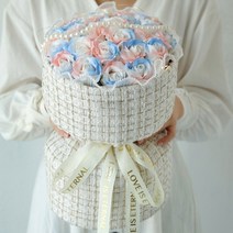 발렌타인 데이 꽃다발 비누 장미꽃 포장백 메세지카드 전구 선물 여자친구 이벤트용 하트, 아이스블루