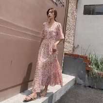 AMlisa 프린팅 롱원피스 트랜드 우아한 슬림핏 여름쉬폰원피스 빅사이즈원피스 여름쉬폰원피스