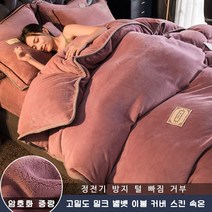 보온 양면 두꺼운 북극 솜털 이불 커버, 팥앙금핑크