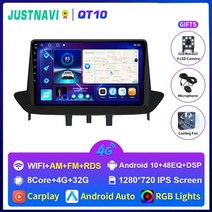 카오디오 플레이어 블루투스 차량 오디오 justnavi android 10.0 gps 자동차 라디오 renault megane 3 fluence samsung sm3 2008, qt10 4g 32g ips, 1 세트