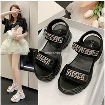 Simple Living 여성슬리퍼 여성사무실슬리퍼 여성 슬리퍼 여름샌들힐 까멜리아슬리퍼Xin Lei & 503 여름 웨지힐 샌들 여성 통굽 하이힐 큐빅 벨크로 일자 키높이