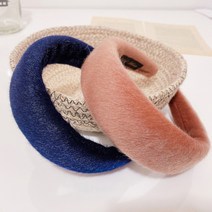 핸드메이드 송치 헤어밴드 밍크 퍼 넓은 볼륨 머리띠