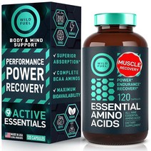 WILD FUEL 필수 아미노산 보충제 - 힘과 회복을 위한 9가지 BCAA 복합체 라이신 트립토판 이소류신 메티오닌 120 비건 GMO 프리 글루텐 케토 캡슐