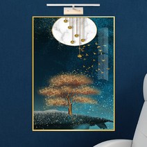 보고아트 돈 들어오는 그림 황금 사슴 보름달 거실 액자 개업 선물, [9] 비취배경 황금새떼나무한그루