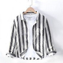 남자정장셔츠 Camisas Para Hombre 봄 남성 스트라이프 린넨 긴팔 셔츠 캐주얼 빈티지 와이드 스트립 의류