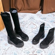 프리티슈 가벼운 웨지 통굽 스웨이드 삭스 스판 앵클&롱 부츠 8cm