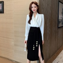 미니멈 원피스 투피스형원피스 하객 상견례 전문 착용 기질 여신 팬 투피스 정장 드레스 나이트 클럽 패션 슬림 미디 스커트 스타일