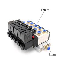 솔 밸브 12/24V DC 110/220V AC 멀티 옵션 4V210-08 머플러 피팅베이스 매니 폴드가있는 공압 솔레노이드 블록 2/3/4/6 웨이, [15] 5 Row 12mm fitting, [01] DC12V