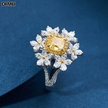DFMEI 옐로우 큐빅 반지 다이아몬드 반지 여성 반지