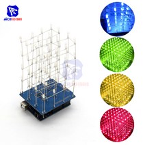 아두이노 키트 코딩 입문 교육 보드 점퍼선 DIY 키트 74HC595 3D LED 전자 조명 4x4x4 블루/그린/레드/옐로, 04 YELLOW