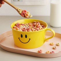 오넬 기분 좋아지는 감성 스마일 도자기 손잡이 요거트 시리얼 볼 샐러드보울, 단일속성