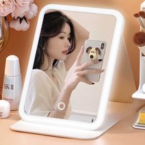 원형 LED화장대거울 탁상용 메이크업 거울 C타입 충전식, 블랙 거울 3색조명 충전식 L
