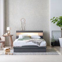 동서가구 세린 편백선반 LED 평상형 퀸 침대 프레임 DF909490, 그레이