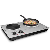 핫 플레이트 CUSIMAX 1800W 더블 버너 요리용 휴대용 쿡탑, 주철, 더블 스토브