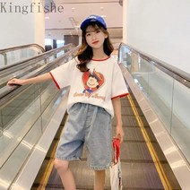 [Kingfishe]아동 여아 예쁜 반팔 청반바지 상하세트 bv4 zhuo725