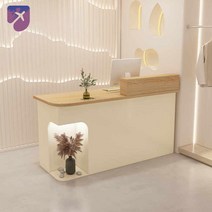 계산대 테이블 매장 DIY 안내 입구 데스크 메이션, 골드 우드+크림 아몬드 우측 라이트, 80x50x105cm