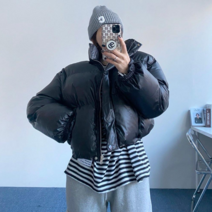 엘샾 여성 데일리 빵빵한 크롭 패딩점퍼 하이넥 유광 숏패딩