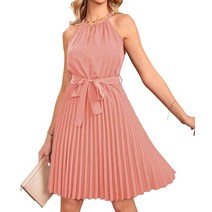 미국발송 Camisunny 여성용 루즈핏 캐주얼 파티 드레스 홈커밍 칵테일 미니 드레스 Hlater A라인 플리츠 벨트 민소매 블랙.