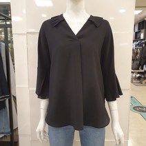 블루페페 부평점 21년신상 플리츠 카라 V넥 5부 블라우스