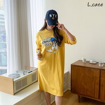 엘케이트 여성원피스 LRT4006 루즈핏 프린팅 라운드 여성 오오티디 오버핏 색 노란 검정 원피스 소라