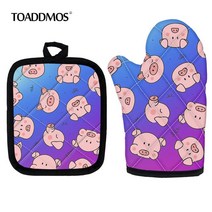 이유식주방전자저울 귀여운 만화 돼지 핑크 인쇄 2 세트 유연한 요리 오븐 장갑 전자 레인지 바베큐 베이킹, 한개옵션2, 06 HTAF172D19, 한개옵션1