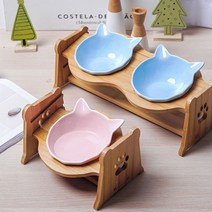 강아지 고양이 원목 높이조절 물그릇 밥그릇 애견 식기 1구 2구 식기식탁, 스카이