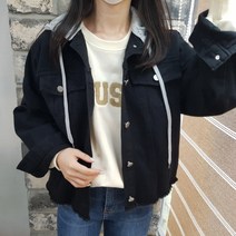 상상그이상 여성용 데일리 내추럴 포켓 빈티지 데님 레이어드 후드 청자켓