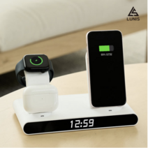 3in1 무선 충전기 LED 시계 감성 인테리어 아이폰 갤럭시 고속 충전기, 시계 무선충전기(화이트_애플용), 1개