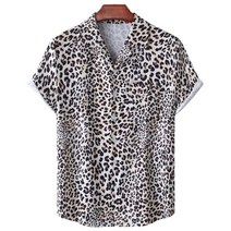 신혼여행 유럽 필리핀여행 남성 하와이안 셔츠 3D 레오파드 프린트 빈티지 럭셔리 반팔 옷깃 탑 대형 패션