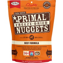 프라이멀 프리즈 드라이 도그 푸드 너겟 쇠고기 포뮬러 미국 곡물 프리 생 도그 푸드 14온스