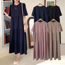 여성 빅사이즈 빅사이즈 루즈핏 캉캉 반팔 롱 원피스 OP0021데일리 루즈핏 오버핏