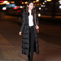 여자 오리털 롱패딩 여성 구스 후드 모자 블랙 다운 재킷 겨울 발목 9