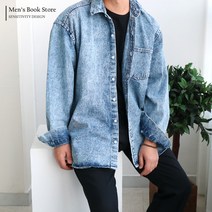 [맨즈북] 유니크한 스노우워싱 스트릿 남자 오버핏 청남방 레이어드룩