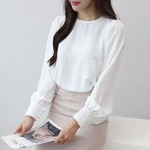 링클프리 구김적인 가을 겨울 도톰 라운드넥블라우스 베이지블라우스 정장블라우스