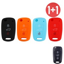 바이어블 1+1 현대 기아 3버튼 폴딩키 YF소나타 아반떼MD 아반떼HD i30 투싼ix 싼타페CM 벨로스터 K5 K7 스포티지R 쏘렌토R 쏘울 레이 스마트 키 실리콘 케이스, 오렌지+오렌지