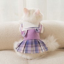 chol 반려동물 가울 겨울 학원풍 칼라 원피스, 퍼플