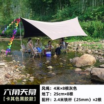 대형타프 쉘터 캠핑 썬쉐이드 렉타 프리미엄 자외선차단, 육각 440x440 블랙 고무카키 2개 아이언