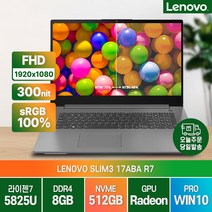 레노버 아이디어패드 SLIM3 17ABA R7 / 라이젠7-5825U / 인강용 온라인수업 주식 업무용 학생 가성비 노트북, WIN10 Pro, 8GB, 512GB, 라이젠7, Arctic Grey