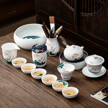 도자기 주전자 박예당양지옥덕화백자세라믹핸드페인팅 쿵푸다기포트 찻주전자 들보주전자세트 가정용 찻잔, SQ 15두 하운다기세트 뚜껑볼+옆