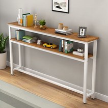 폭좁은책상 창가테이블 간이 스텐딩테이블, 80x30x100cm, [2단] 우드보드 + 화이트 프레임