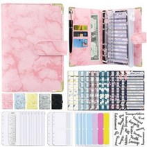 A6 예산 플래너 PU 가죽 노트북 바인더 현금 봉투 지갑 커버 포켓 비용 시트, Pink 29PCS